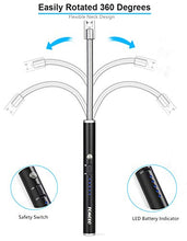 Load image into Gallery viewer, TOMOLO Lighter, Rechargeable Candle Lighter Grill Lighter Electric Arc Lighter with Flexible Neck, LED Battery Display Safety Switch for Candle Camping Cooking BBQs Fireworks (Black&amp;Silver, Pack of 2)
