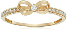 Load image into Gallery viewer, 10K Gold Dainty Bow Ring set with Round Cut Swarovski Zirconia (.216 cttw), Size 5
