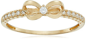 10K Gold Dainty Bow Ring set with Round Cut Swarovski Zirconia (.216 cttw), Size 5
