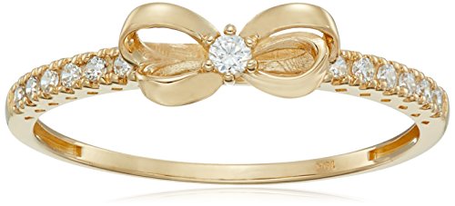 10K Gold Dainty Bow Ring set with Round Cut Swarovski Zirconia (.216 cttw), Size 5