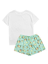 Load image into Gallery viewer, DIDK Women's Cute Cartoon Print Tee and Shorts Pajama Set Avocado Green Medium
