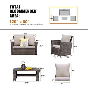 Wisteria Lane 4 Piece Outdoor Patio Furniture Sets, Wicker Conversation Set for Porch Deck, Gray Rattan Sofa Chair with Cushion