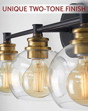 Load image into Gallery viewer, Kira Home Odette 22" Modern 3-Light Vanity/Bathroom Light + Clear Glass Globe Shades, Warm Brass Accents + Oil Rubbed Bronze Finish
