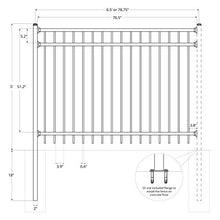 Load image into Gallery viewer, XCEL - Black Steel Anti-Rust Fence Panel - Flat End Picket - 6.5ft W x 5ft H - Easy Installation Kit, Outdoor Residential Fencing for Yard, Garden, Concrete, 3-Rail Metal Fence, Include a Fence Post
