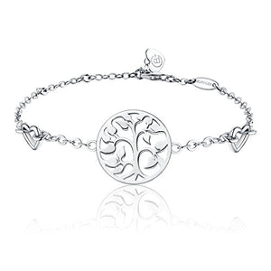 BlingGem Women's Tree of Life Bracelet White Gold-Plated 925 Sterling Silver Family Tree Symbol Love Heart Charm Gift for Women