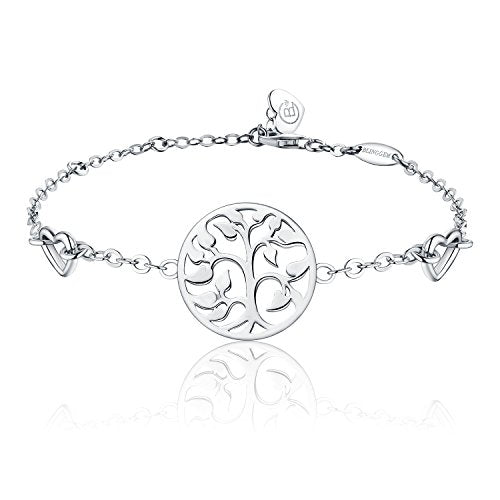 BlingGem Women's Tree of Life Bracelet White Gold-Plated 925 Sterling Silver Family Tree Symbol Love Heart Charm Gift for Women