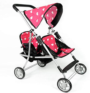 The New York Doll Collection First Doll Twin Stroller - Cutest Heart Design Baby Doll Strollers - Great Toy Gift for Toddlers and Girls