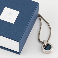 Load image into Gallery viewer, Peora London Blue Topaz Amulet Pendant Necklace for Men in Sterling Silver, 4 Carats Half Moon Shape, Brushed Finished, with 22-Inch Italian Chain
