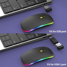 Load image into Gallery viewer, 【Upgrade】 LED Wireless Mouse, Rechargeable Slim Silent Mouse 2.4G Portable Mobile Optical Office Mouse with USB &amp; Type-c Receiver, 3 Adjustable DPI for Notebook, PC, Laptop, Computer, Desktop (Black)
