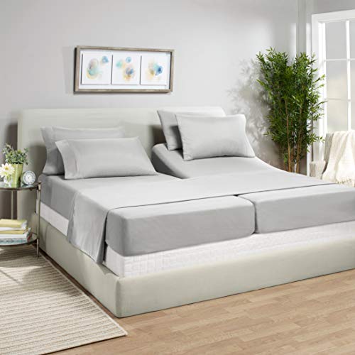 7 Piece Split King Sheets - Bed Sheets Split King Size – Bed Sheet Set Split King Size - 7 PC Sheets - Deep Pocket Sheets Microfiber Bedding Sets Hypoallergenic Sheets - Split King - Silver Light Gray