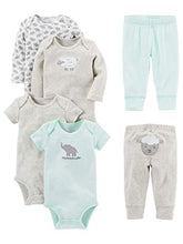 Load image into Gallery viewer, Simple Joys by Carter's Unisex Babies' 6-Piece Neutral Bodysuits (Short and Long Sleeve) and Pants Set, Grey/Mint Green, Lamb/Elephant, Newborn
