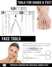 Load image into Gallery viewer, ENTT 18 Piece Manicure Pedicure Set &amp; Grooming Kit - Gift for Men, Women, Wife, Husband, Teen, Seniors, Parents – Carbon Steel Tools - Premium Travel Case &amp; Professional Nail Clippers – Black Case

