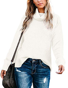 NSQTBA Turtleneck Sweater Women Tunic Sweaters White