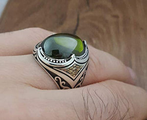 Handmade 925K Sterling Silver Mens Ring With Cubic Zircon Peridot color Stone