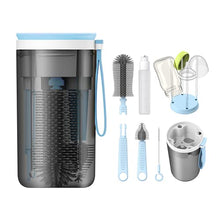 Load image into Gallery viewer, YOTIME Travel Baby Bottle Brush Set with Extendable Silicone Bottle Brush, Nipple Brush, Magnetic Baby Bottle Drying Rack, Straw Cleaner Brush, Baby Bottle Soap Dispenser, Baby Bottle Warmer (Blue)
