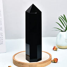 Load image into Gallery viewer, MOGEMT Large Black Obsidian Crystal Tower Natural Healing Crystal Point Wand Obelisk 6 Faceted Reiki Chakra Meditation Therapy Home Decor Gift 1.5-2 LBS
