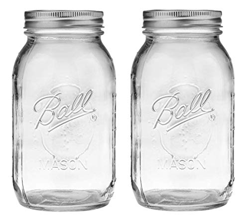 Ball Regular Mouth 32-Ounces Mason Jar with Lids and Bands (2-Units), Pack Of 2, Clear