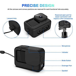 Accessories Kit for GoPro Hero 10/9 Black, Silicone Sleeve Protective Case with Rubber Cap + 6Pcs Tempered Glass Screen Protector with Lens Cover Cap for GoPro Hero 10/9