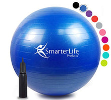 Load image into Gallery viewer, Exercise Ball for Yoga, Balance, Stability from SmarterLife - Fitness, Pilates, Birthing, Therapy, Office Ball Chair, Classroom Flexible Seating - Anti Burst, Non Slip + Workout Guide (Blue, 45cm)
