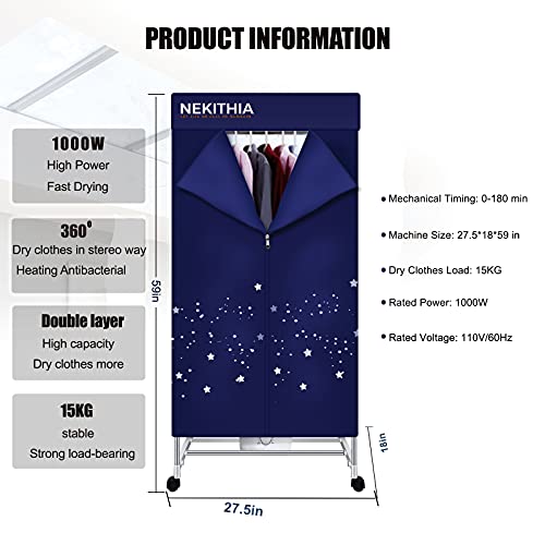 Load image into Gallery viewer, Clothes Dryer 1000W Portable Drying Rack 1.5 Meters Double layer Small Electric Wardrobe Home Apartments Travel RV Dryer Combo