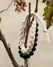 Load image into Gallery viewer, Jewever Black Obsidian with 100% Cotton Braided Rope Brcaelets For Men and Women Handmade Jewelry Gifts Adjustable
