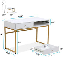 Load image into Gallery viewer, Tribesigns Computer Desk, Modern Simple 47 inch Home Office Desk Study Table Writing Desk with 2 Storage Drawers, Makeup Vanity Console Table, White and Gold
