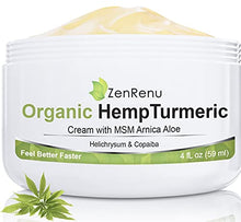 Load image into Gallery viewer, Organic Hemp Cream Large (4 oz) Value Size by ZenRenu - MSM Turmeric Arnica - Made in USA Premium Hemp Oil
