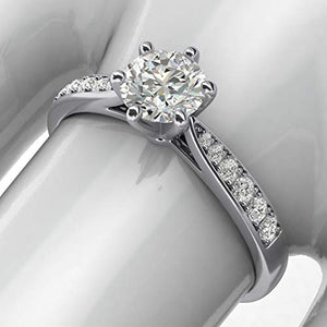 14k white gold 1.0 CT Classic 6-Prong Simulated Diamond Engagement Ring Graduated Side Stones Promise Bridal Ring (5)