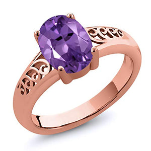 Gem Stone King 1.60 Ct Oval Purple Amethyst 18K Rose Gold Plated Silver Curl Into Me Ring (Size 5)