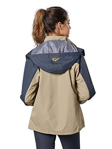 Spmor Women's Waterproof Jacket Rain Coat Windproof Breathable Hooded Windbreaker Jacket Khaki X-Large
