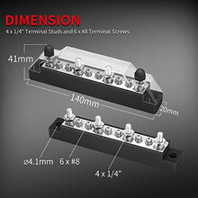 Load image into Gallery viewer, DaierTek Power Distribution Block 4 x M6 Terminal Studs, 6 x M4 Terminal Screws Battery Bus Bar for Car Marine Boat (Pair - Positive &amp; Negative)

