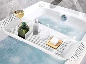 Home-X Expandable Bath Shelf, Adjustable Plastic Bathtub Caddy, Luxury Bathroom Tray 21 – 30”