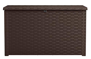 KETER Java XXL 230 Gallon Resin Rattan Look Large Outdoor Storage Deck Box for Patio Furniture Cushions, Pool Toys, and Garden Tools, Espresso Brown
