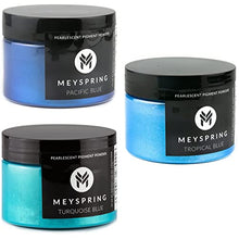 Load image into Gallery viewer, MEYSPRING Blue Mica Powder Bundle - Includes 3 Shades of Blue - Pacific Blue, Tropical Blue, and Turquoise Blue - Resin Dyes and Pigments - Turquoise Pigment Powder for Epoxy Resin - Blue Resin Dye
