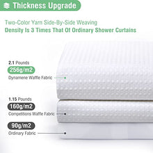Load image into Gallery viewer, Dynamene White Fabric Shower Curtain， Waffle Weave Heavy Duty Hotel Luxury Cloth Shower Curtains for Bathroom, 72 Inch 256GSM Weighted Bath Curtain Set with 12 Plastic Hooks,72x72

