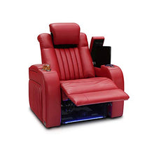 Load image into Gallery viewer, Seatcraft Mantra Home Theater Seating - Power Recline Chair - Leather - Adjustable Headrest and Lumbar Support - Cup Holders - USB Charging - Storage - SoundShaker - Ambient Lighting (Single, Red)
