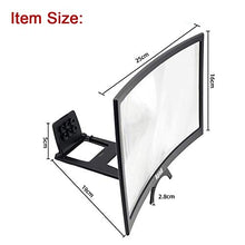 Load image into Gallery viewer, 12&#39;&#39; 3D Curve Screen Magnifier for Cell Phone, HD Amplifier Projector Magnifing Screen Enlarger for Movies, Videos, and Gaming with Foldable Stand Compatible with All Smartphones (Black, 12 inch)
