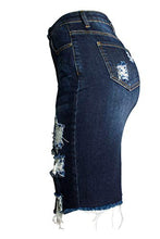 Load image into Gallery viewer, chouyatou Women's Bodycon Front Split Frayed Dark Washed Midi Denim Pencil Skirt (Medium, Dark Blue)
