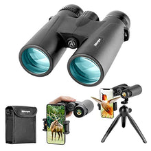 Load image into Gallery viewer, 12x42 HD Binoculars for Adults with Upgraded Phone Adapter, Tripod and Tripod Adapter - Large View Binoculars with Clear Low Light Vision - Waterproof Binoculars for Bird Watching Hunting Travel
