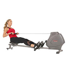Load image into Gallery viewer, Sunny Health &amp; Fitness Compact Folding Magnetic Rowing Machine with LCD Monitor, Bottle Holder, 43 Inch Slide Rail, 285 LB Max Weight - Synergy Power Motion - SF-RW5801, Silver
