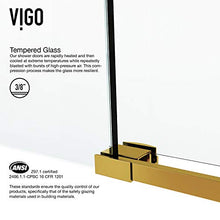 Load image into Gallery viewer, VIGO VG6041MGCL6074 3.0" L -60.0" W -74.0" H Elan Frameless Sliding Rectangle Shower Door with Clear 0.38" Tempered Glass and Stainless Steel Hardware in Matte Gold Finish with Reversible Handle
