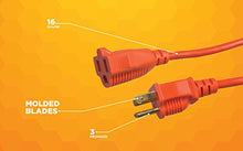 Load image into Gallery viewer, Southwire 2307SW Vinyl Outdoor Extension Cord In Orange With 3-Prong Plug (25 Feet, 16/3 gauge)
