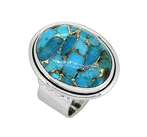 YoTreasure Blue Copper Turquoise Solid Sterling Silver Gemstone Ring