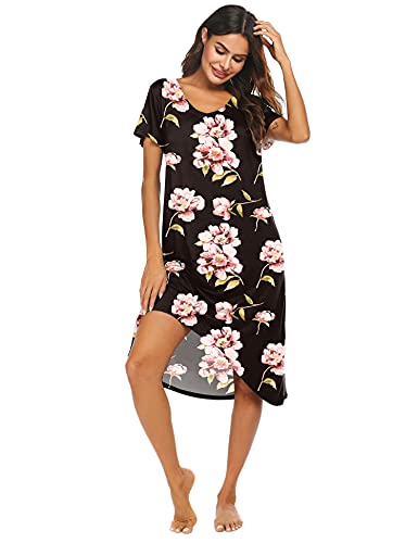 Ekouaer Women's Nightgown Sleepwear Short Sleeves Shirt Casual Sleepdress