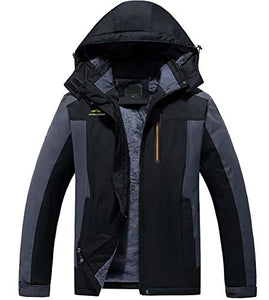 Men's Waterproof Ski Jacket Fleece Windproof Mountain Winter Snow Jacket Army Cotton Warm Outdoor Sport Rain Coat with Hooded BLACK GRAY