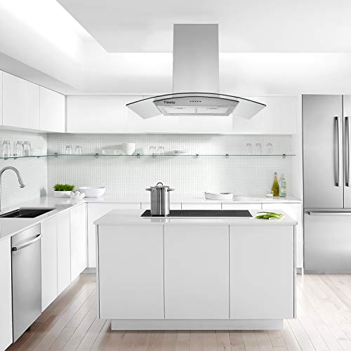 Load image into Gallery viewer, 36 inch Island Range Hood 700 CFM Ceiling Mount Hood Stainless Steel Stove Vent Hood with Tempered Glass, Push Button Controls, Mesh Filters