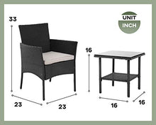 Load image into Gallery viewer, PayLessHere 3 Piece Furniture Patio Chairs Wicker Outdoor Rattan Conversation Bistro Set for Backyard Porch Poolside Lawn,Black
