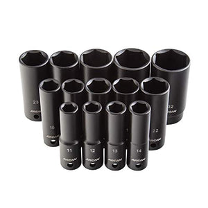ARCAN PROFESSIONAL TOOLS 1/2 Inch Drive Deep Impact Socket Set, Metric, 11mm - 32mm, Cr-V, 14-Piece (AS21214MD)