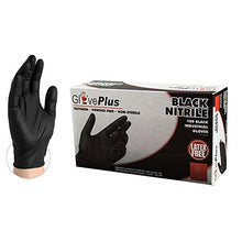 Load image into Gallery viewer, AMMEX GlovePlus Industrial Black Nitrile Gloves, Box of 100, 5 mil, Size Medium, Latex Free, Powder Free, Textured, Disposable, GPNB44100-BX

