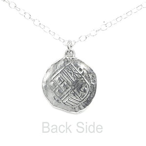 Bright Finished Pirate Pieces of Eight Coin Necklace - Shiny Pewter Replica of Spanish Coin - Handcrafted in USA